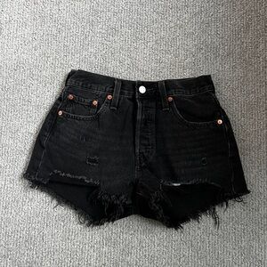 Levi 501 Black Distressed Jean Shorts